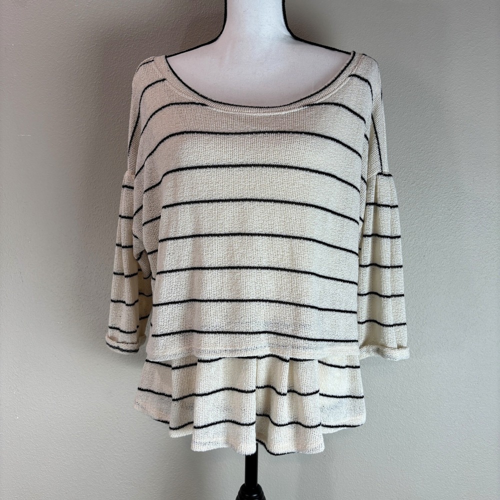 9.HIS STCL Striped Knit Top Peplum Tie Back Casual Cute Large Romantic Layered - Picture 4 of 10